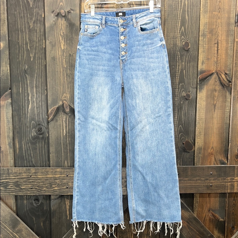 l&m Black Label Jeans 7 Wide Leg Frayed Fringe Hem Stretch Denim High‎ Rise Boho